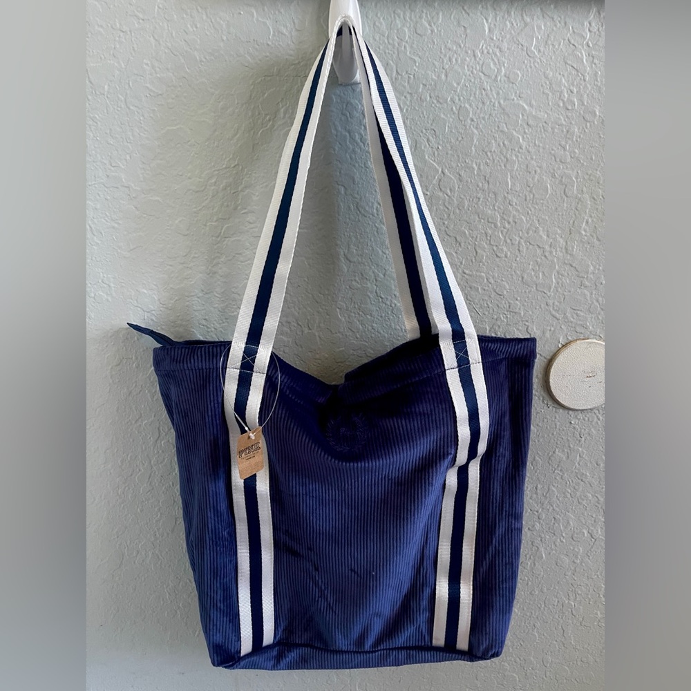 Victoria’s Secret Navy Blue Velour Ribbed 16” Tote Bag – NEW